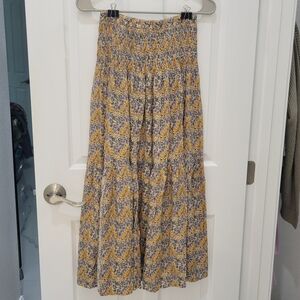 Natural Life Floral Yellow and Blue Smocked Waste  Skirt